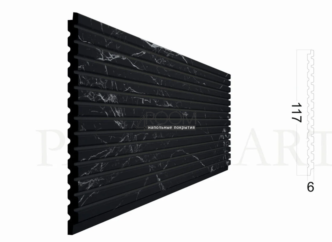 Стеновая 3D Панель Paolo Arte, Kr203SP-16/2,7 Черный мрамор, 117х6х2700мм