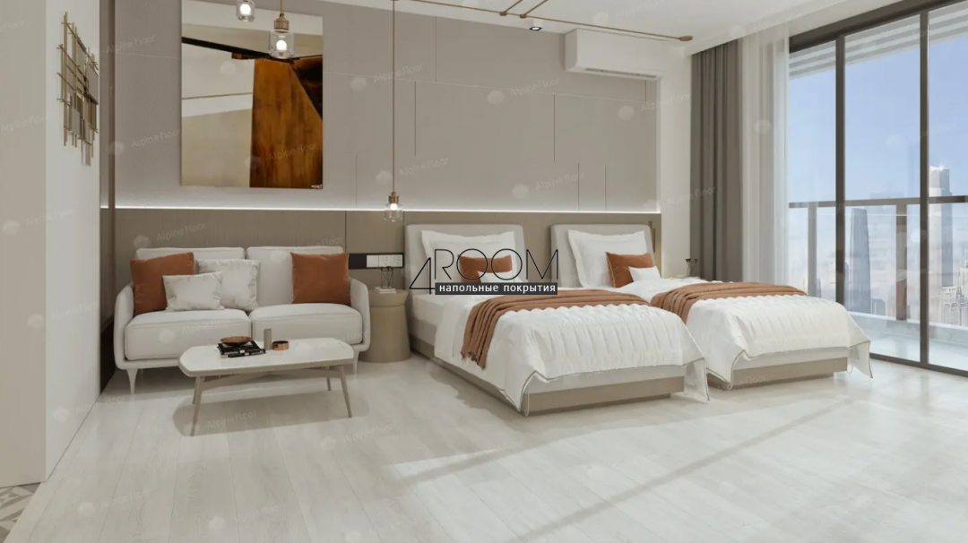 Каменно-полимерная замковая SPC плитка Alpine Floor Белый лес ECO 9-9 MC, 1220х183мм, 6/0,55мм с встроенной подложкой, 43 класс