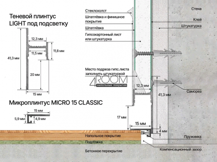 Микроплинтус алюминиевый Decaro M15A, 15х5х2000мм, Анодированный латунный браш