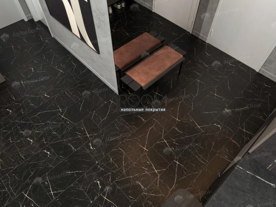 Каменно-полимерная замковая SPC плитка Alpine Floor Stone Mineral Core Неро ЕСО 4-27 MC 4мм/0,5мм защитный слой