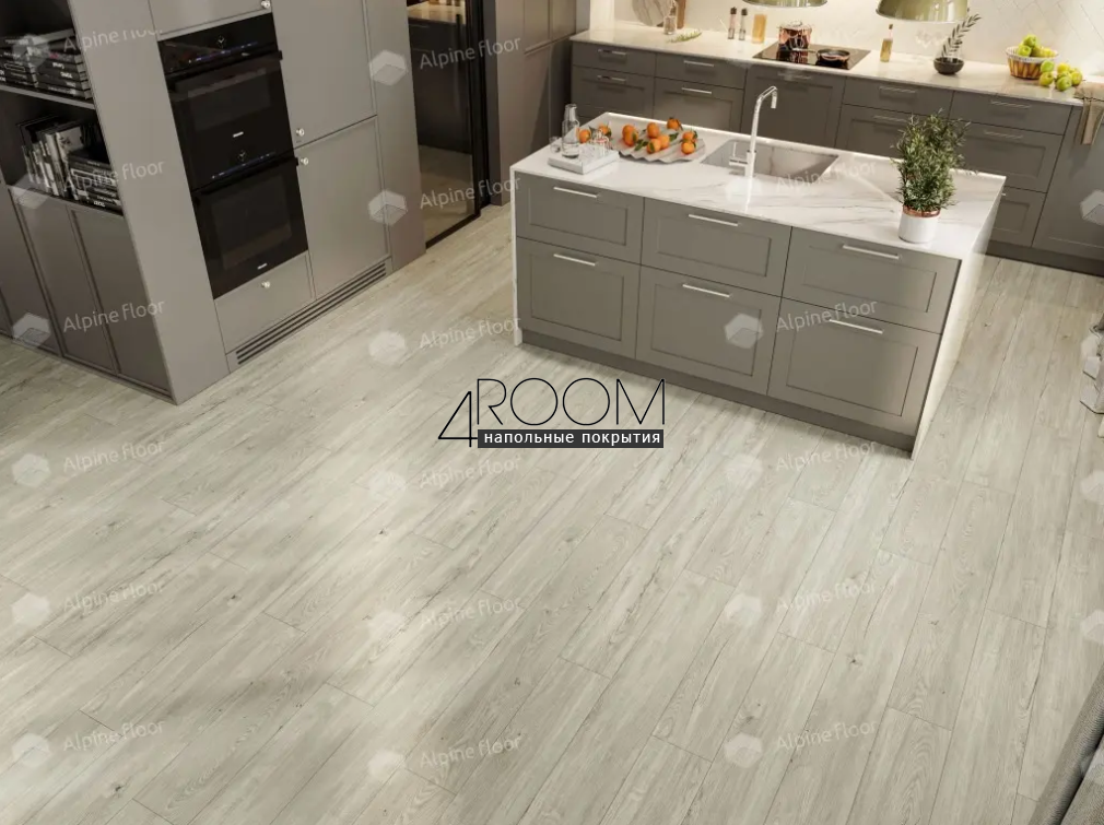 Каменно-полимерная замковая SPC плитка Alpine Floor Секвойя (Sequoia), Секвойя Снежная ЕСО 6-8 SPC, 1220х183мм, 4/0,5мм, 43 класс