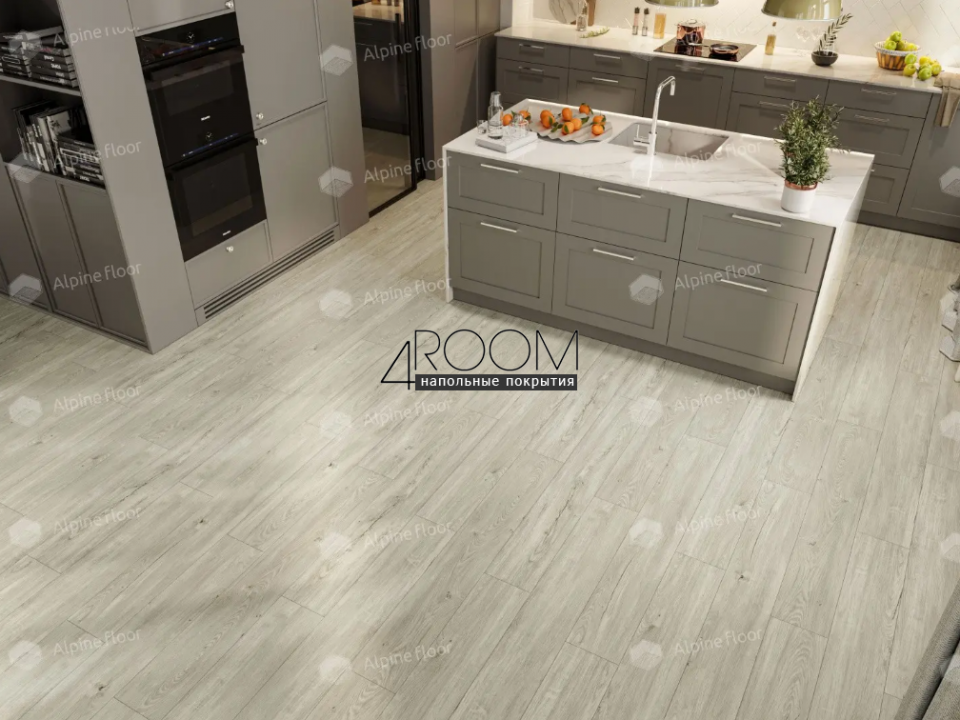 Каменно-полимерная замковая SPC плитка Alpine Floor Секвойя (Sequoia), Секвойя Снежная ЕСО 6-8 SPC, 1220х183мм, 4/0,5мм, 43 класс