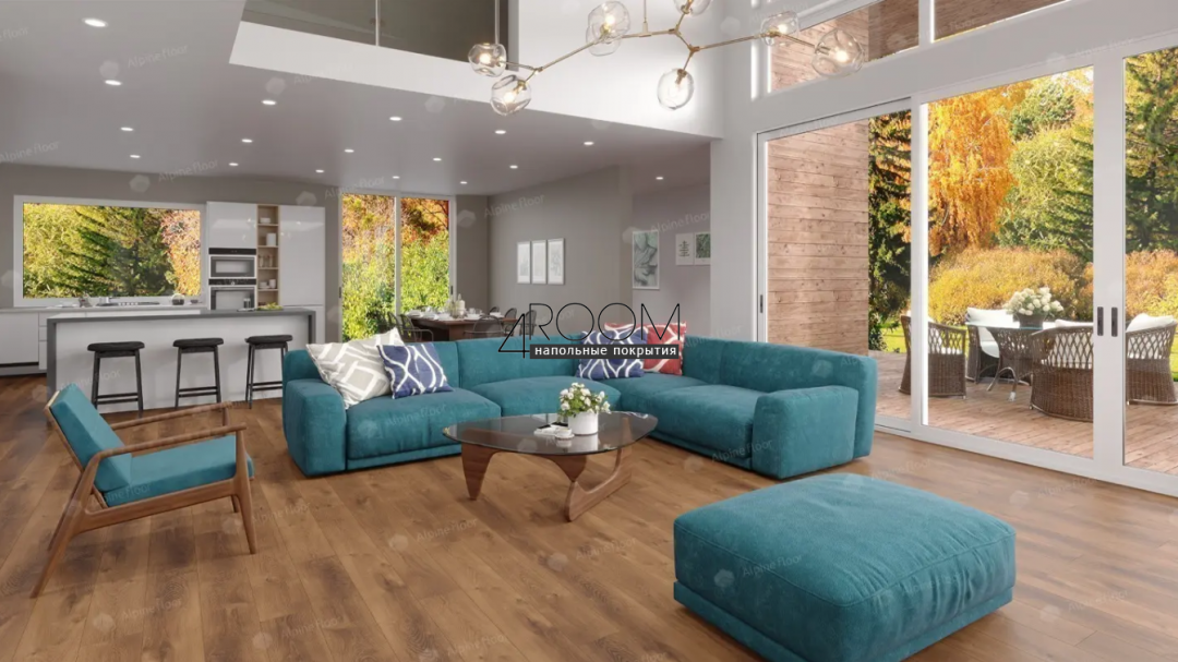 Каменно-полимерная замковая SPC плитка Alpine Floor Премиальный XL (Premium XL), Дуб Насыщенный ABA ECO 7-7 MC, 1524х180мм, 8/0,5мм, 43 класс