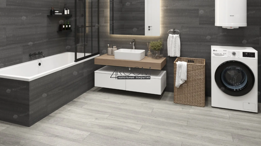 Каменно-полимерная замковая SPC плитка Alpine Floor Премиальный XL (Premium XL), Дуб платина ABA ECO 7-14 MC, 1524х180мм, 8/0,5мм, 43 класс
