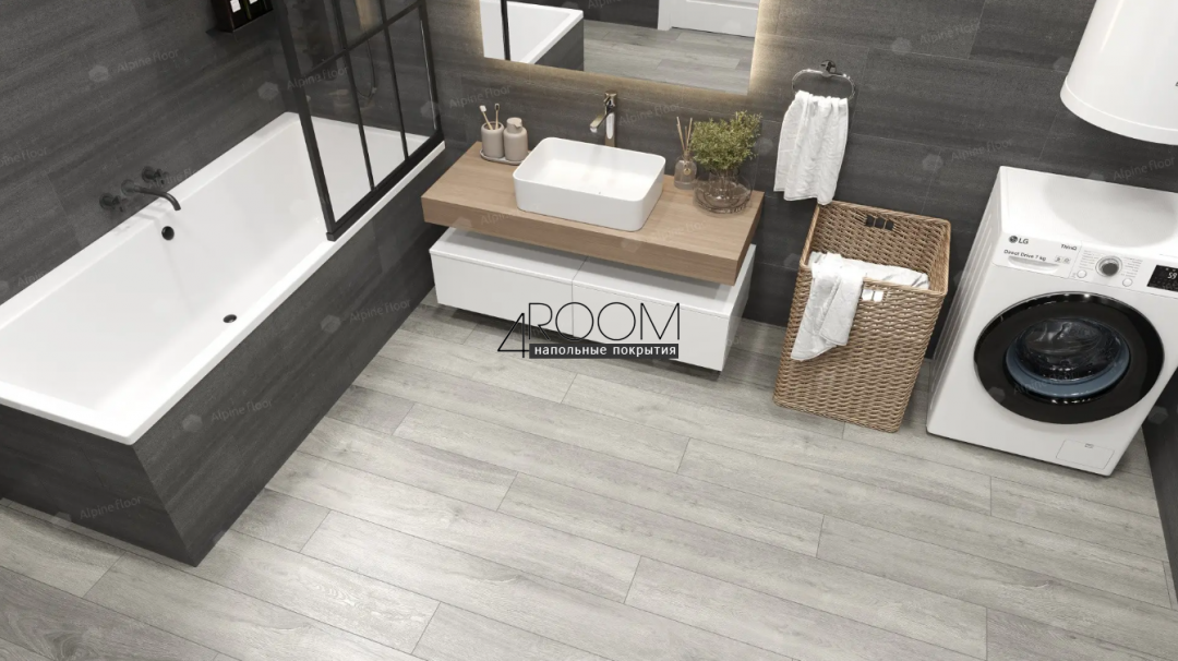 Каменно-полимерная замковая SPC плитка Alpine Floor Премиальный XL (Premium XL), Дуб платина ABA ECO 7-14 MC, 1524х180мм, 8/0,5мм, 43 класс