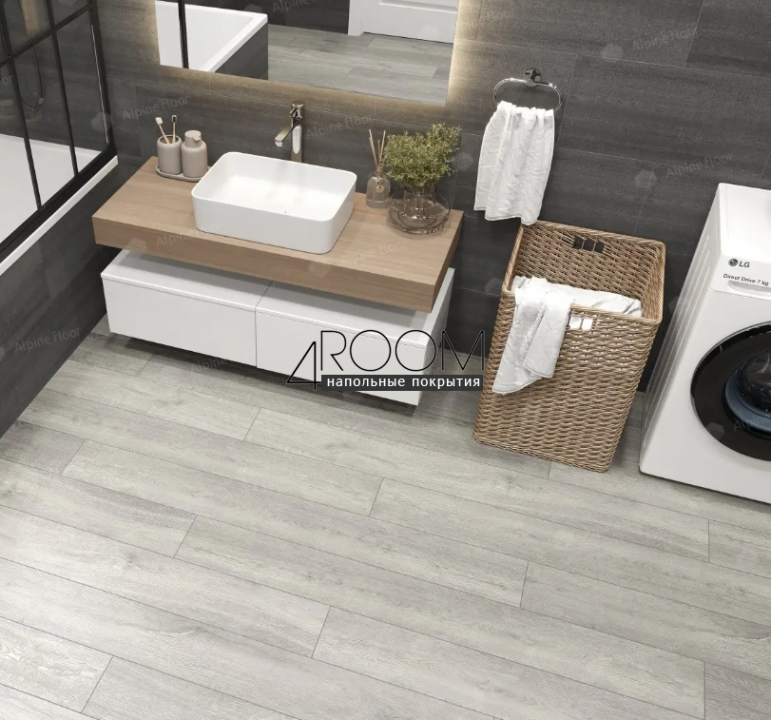 Каменно-полимерная замковая SPC плитка Alpine Floor Премиальный XL (Premium XL), Дуб платина ABA ECO 7-14 MC, 1524х180мм, 8/0,5мм, 43 класс