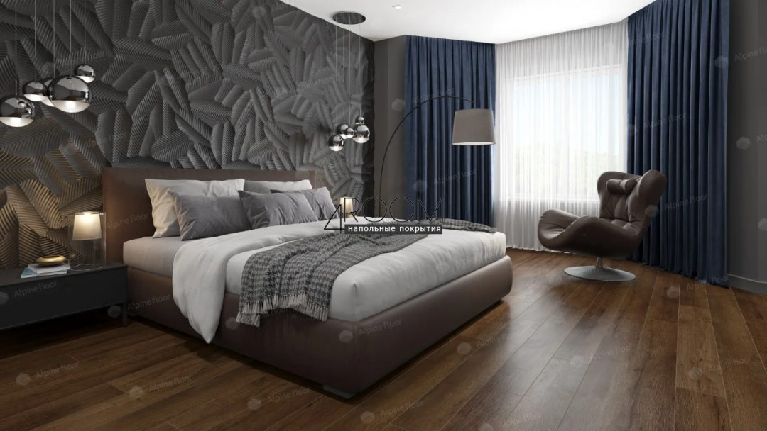 Каменно-полимерная замковая SPC плитка Alpine Floor Премиальный XL (Premium XL), Дуб шоколадный ABA ECO 7-18 MC, 1220х183мм, 8/0,5мм, 43 класс