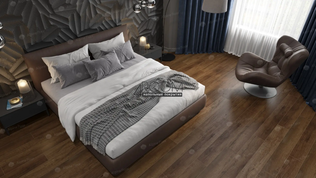 Каменно-полимерная замковая SPC плитка Alpine Floor Премиальный XL (Premium XL), Дуб шоколадный ABA ECO 7-18 MC, 1220х183мм, 8/0,5мм, 43 класс