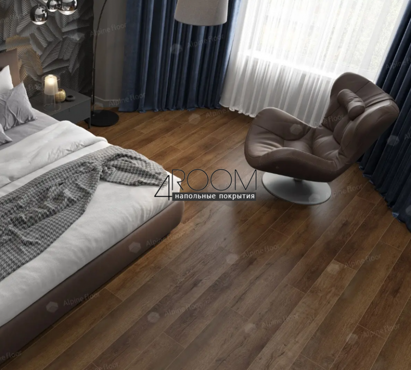 Каменно-полимерная замковая SPC плитка Alpine Floor Премиальный XL (Premium XL), Дуб шоколадный ABA ECO 7-18 MC, 1220х183мм, 8/0,5мм, 43 класс