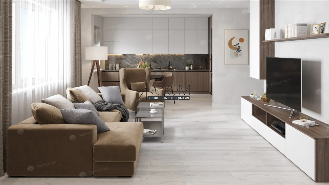Каменно-полимерная замковая SPC плитка Alpine Floor Премиальный XL (Premium XL), Дуб морская пена ABA ECO 7-21 MC, 1220х183мм, 8/0,5мм, 43 класс