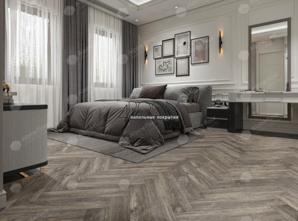Каменно-полимерная замковая SPC плитка Alpine Floor Изящный паркет (Light Parquet), ВЕНГЕ ГРЕЙ ЕСО 13-8 MC, 600х125х4/0,5мм, 43 класс