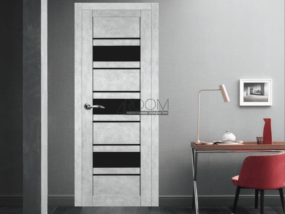 Дверь межкомнатная Экошпон ДО Сара, Белый бланко (черное стекло)