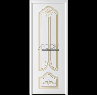 Межкомнатная дверь ИТАЛИЯ Белая эмаль с золотой патиной, со стеклом