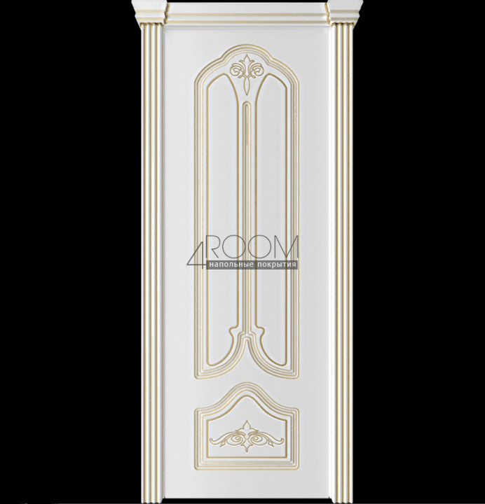 Межкомнатная дверь ИТАЛИЯ Белая эмаль с золотой патиной, со стеклом