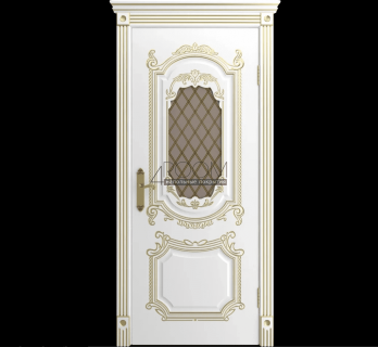 Межкомнатная дверь СУМГАИТ Белая эмаль с золотой патиной, со стеклом