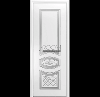 Межкомнатная дверь ЭЛИНА Белая эмаль с серебряной патиной, со стеклом