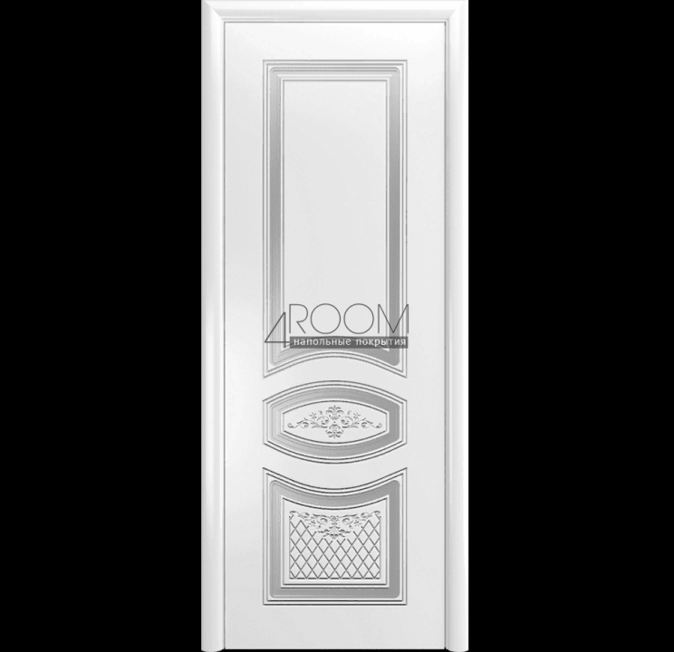 Межкомнатная дверь ЭЛИНА Белая эмаль с серебряной патиной, глухое полотно