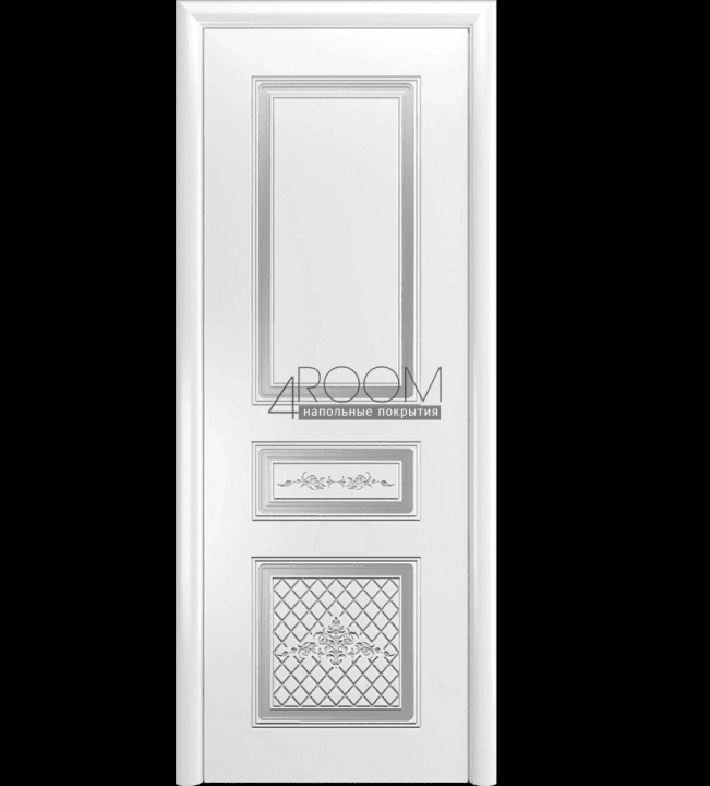 Межкомнатная дверь ВЕНЕЦИЯ Белая эмаль с серебряной патиной, глухое полотно