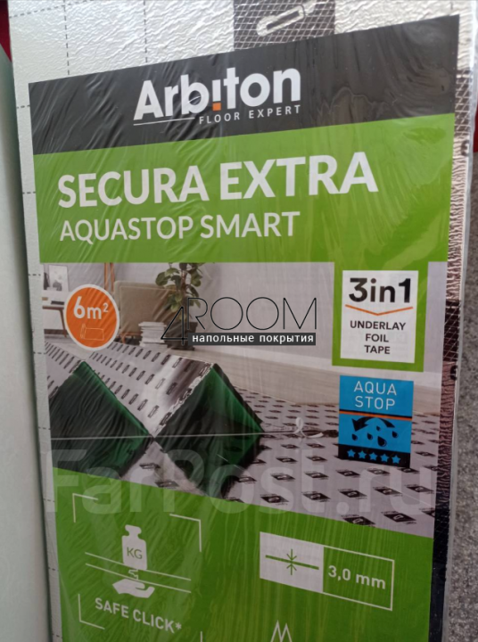 Подложка - гармошка Зеленая 3мм, ARBITON SECURA EXTRA AQUASTOP SMART, 6 м кв