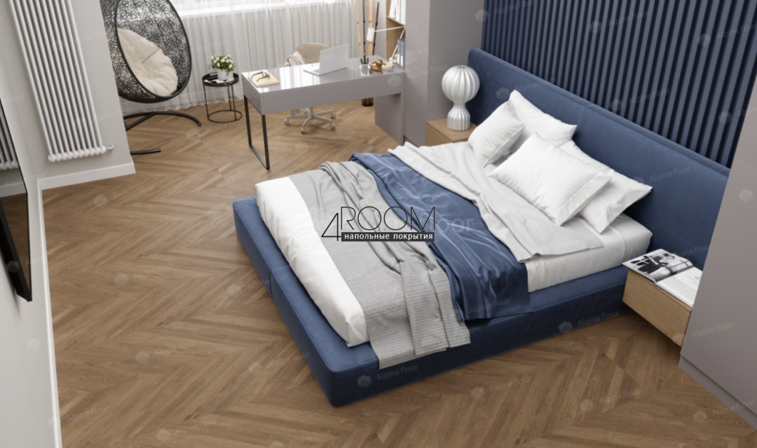 Кварц-виниловая, клеевая LVT плитка Alpine Floor ECO 3-25 Французская ёлочка, 228,6х1219,2х3мм