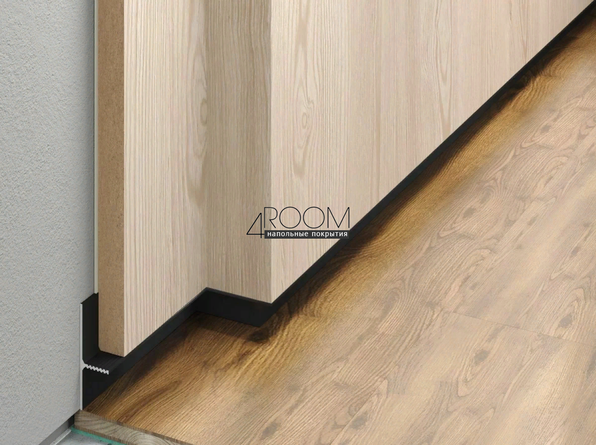 Теневой плинтус для панелей и керамогранита Laconistiq REVERSE 2.0 (закладной алюминиевый профиль), 36х16х3000мм, черный муар
