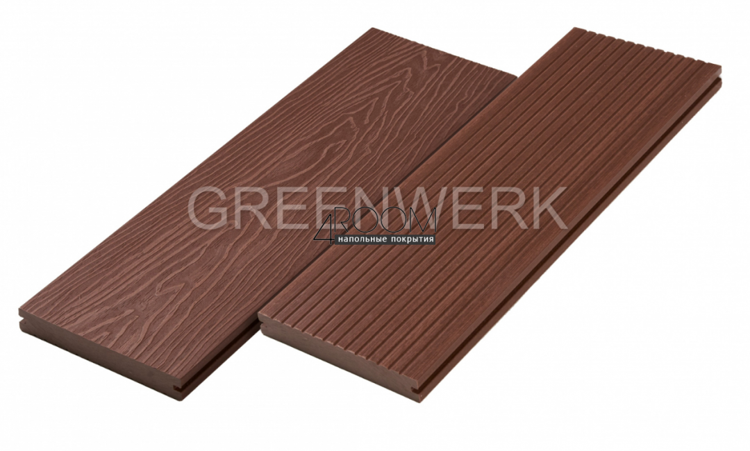 Полнотелая террасная доска ДПК Greenwerk Красное дерево 3D, 150х21мм