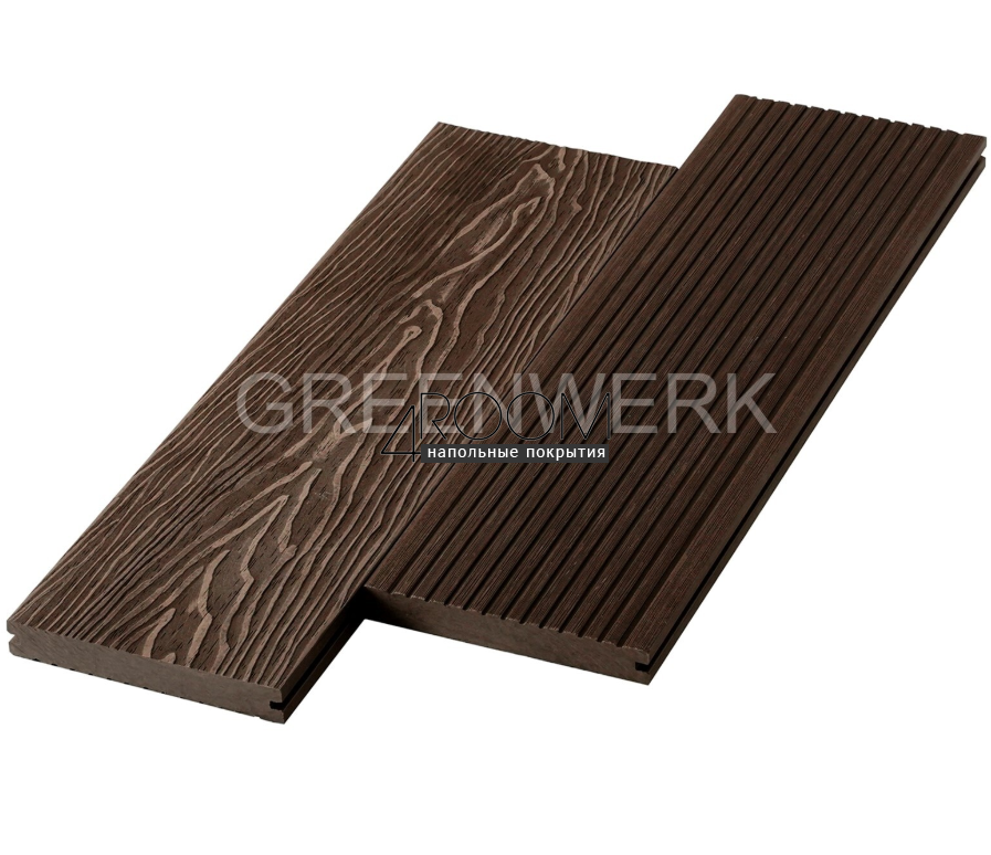 Полнотелая террасная доска ДПК Greenwerk Венге 3D, 150х21мм