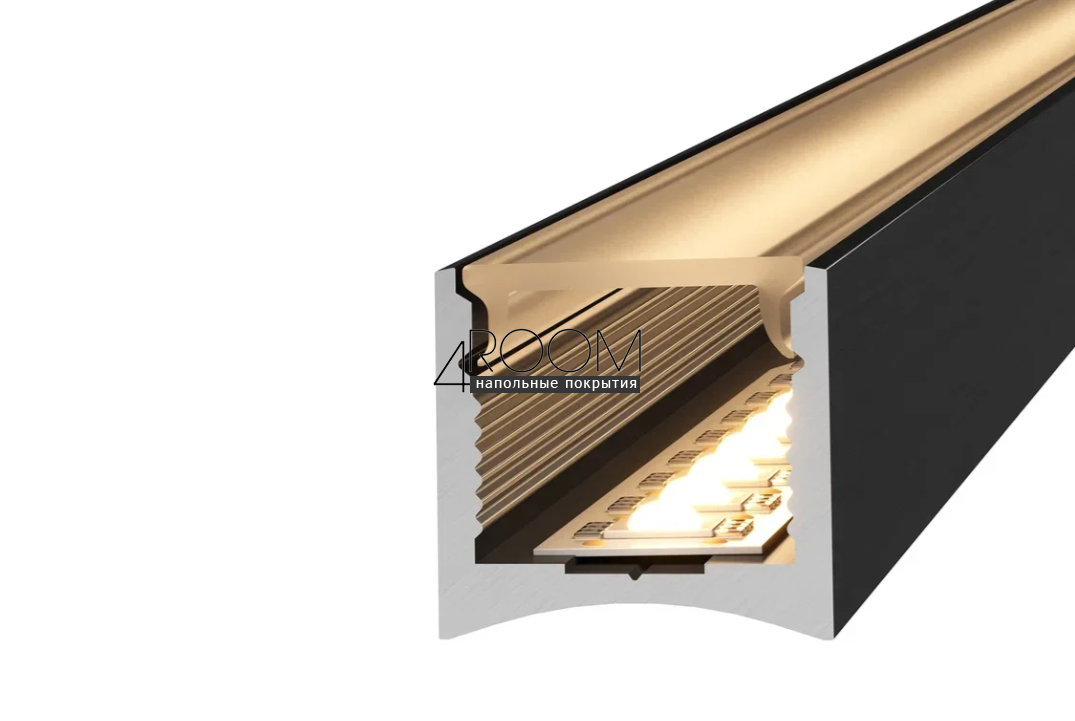 Теневая алюминиевая рейка Laconistiq LIGHT mini ПОД ПОДСВЕТКУ для обоев, панелей, керамогранита, 14х13х3000мм, черный анодированный