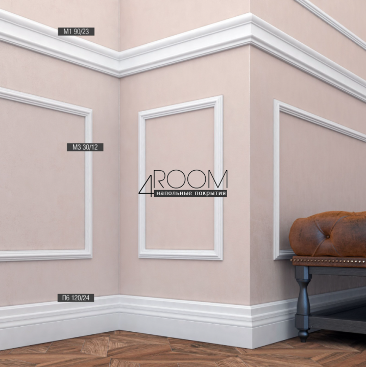 Рейка из дюрополимера под покраску - молдинг Bello Deco М1 90-23, 90х23х2000 мм